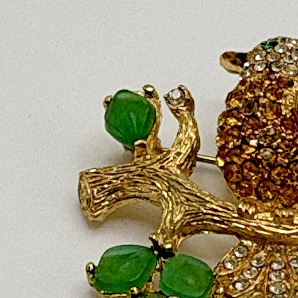 Vintage Hummingbird Brooch Rhinestone Lucite Yellow Green